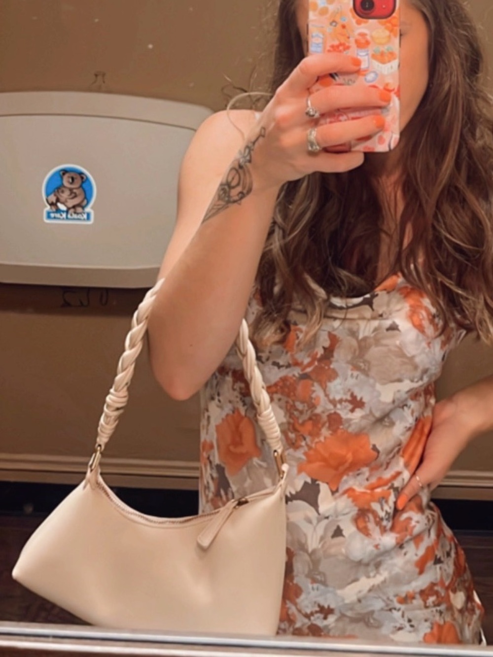Madison West Braided Handle Asymmetrical Shoulder Bag in Beige